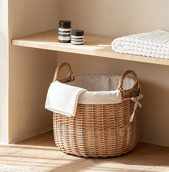 Large Round Storage Basket for Clothes, Natural Hand-woven Wicker Storage Basket for Clothes, Willow Weaving Baskets for Clothes, Extra Large Kitchen Storage Baskets-ArtWorkCrafts.com