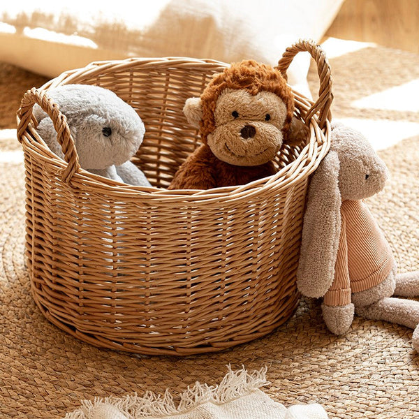 Small Picnic Fruit Basket with Handle, Kitchen Storage Baskets, Natural Hand-woven Wicker Round Storage Basket, Small Willow Weaving Baskets for Vegetable, Natural Fruit Storage Basket-ArtWorkCrafts.com