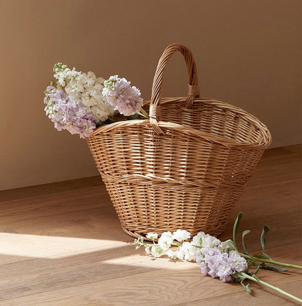 Willow Weaving Baskets with Handle, Large Picnic Food Basket with Handle, Natural Hand-woven Wicker Storage Basket, Natural Fruit Baskets, Kitchen Storage Baskets-ArtWorkCrafts.com