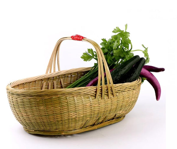 Natural Fruit Basket Lovely Bamboo Baskets for Vegetable, Kitchen Storage Baskets, Picnic Food Basket with Handle, Large Natural Hand-woven Bamboo Basket-ArtWorkCrafts.com