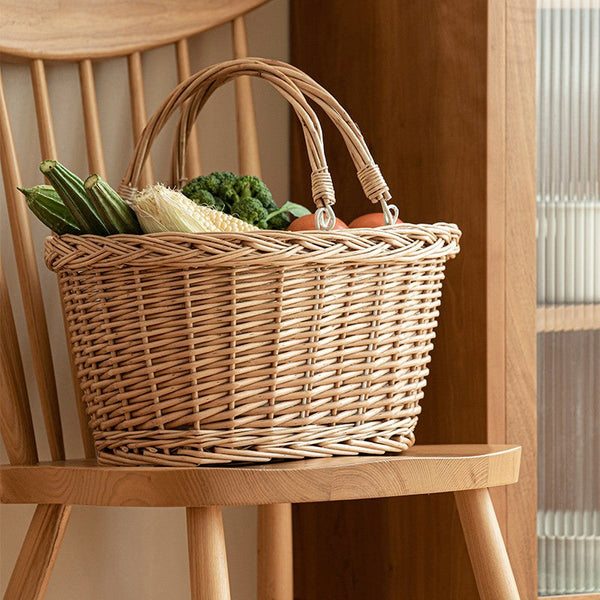 Kitchen Storage Baskets, Small Picnic Food Basket with Handle, Natural Hand-woven Wicker Storage Basket, Willow Weaving Baskets for Vegetable, Natural Fruit Basket-ArtWorkCrafts.com