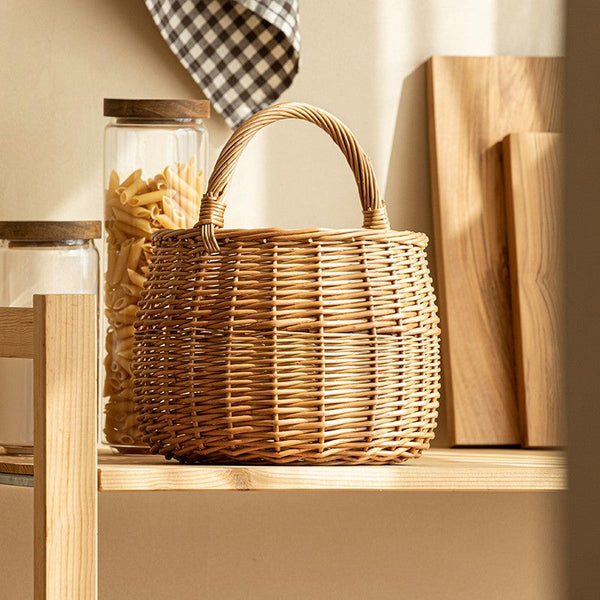 Storage Basket for Kitchen, Picnic Storage Basket with Handle, Hand-woven Wicker Storage Basket, Natural Fruit Basket, Willow Weaving Baskets for Vegetable-ArtWorkCrafts.com