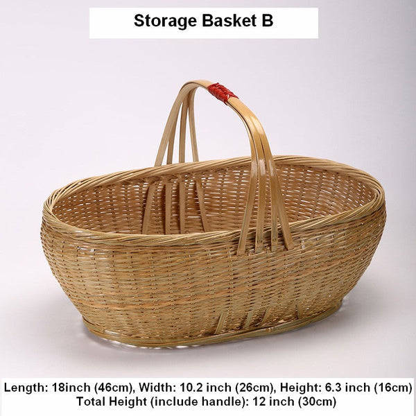Natural Hand-woven Bamboo Basket, Extra Large Picnic Food Basket with Handle, Lovely Bamboo Baskets for Vegetable, Natural Fruit Basket Kitchen Storage Baskets-ArtWorkCrafts.com
