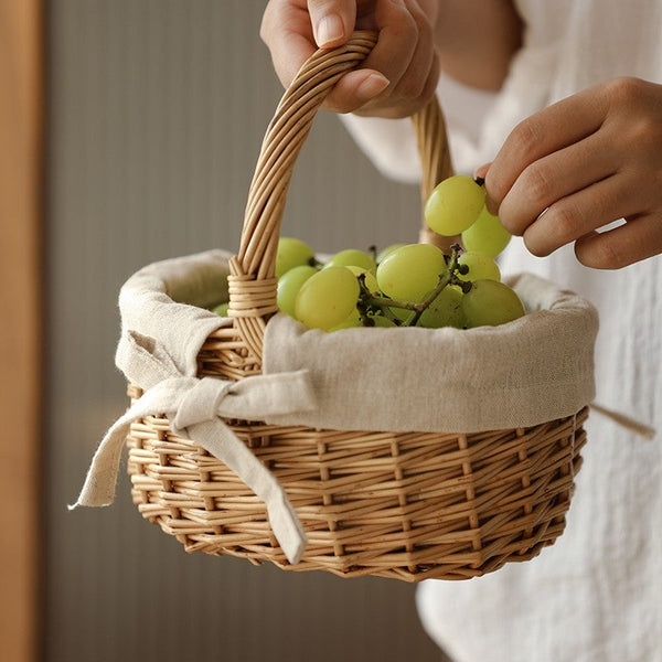 Small Picnic Storage Basket with Handle, Hand-woven Wicker Storage Basket, Willow Weaving Baskets for Vegetable, Natural Fruit Basket, Kitchen Storage Baskets-ArtWorkCrafts.com