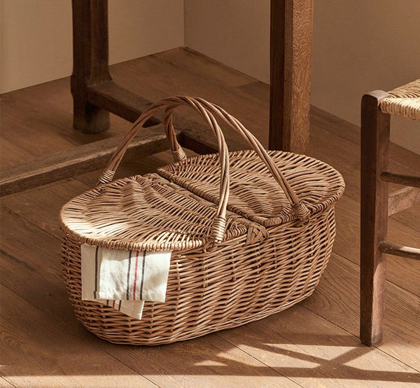 Extra Large Picnic Food Basket with Handle, Kitchen Storage Baskets, Natural Hand-woven Wicker Storage Basket, Lovely Willow Weaving Baskets for Vegetable, Natural Fruit Basket-ArtWorkCrafts.com