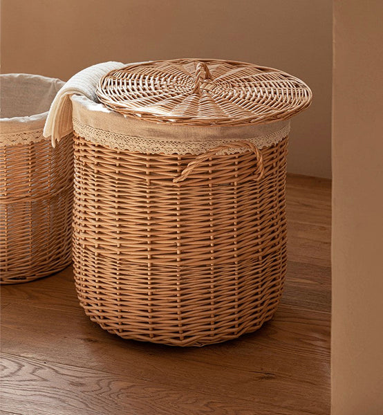 Hand-woven Wicker Storage Basket for Clothes, Large Round Storage Basket for Clothes, Willow Weaving Baskets for Clothes, Extra Large Kitchen Storage Baskets-ArtWorkCrafts.com