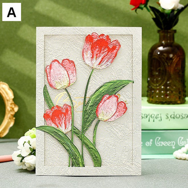 Tulip Flower Greeting Cards, Creative Birthday Greeting Card, Beautiful Greeting Cards to Friends, Original Handmade Greeting Cards-ArtWorkCrafts.com