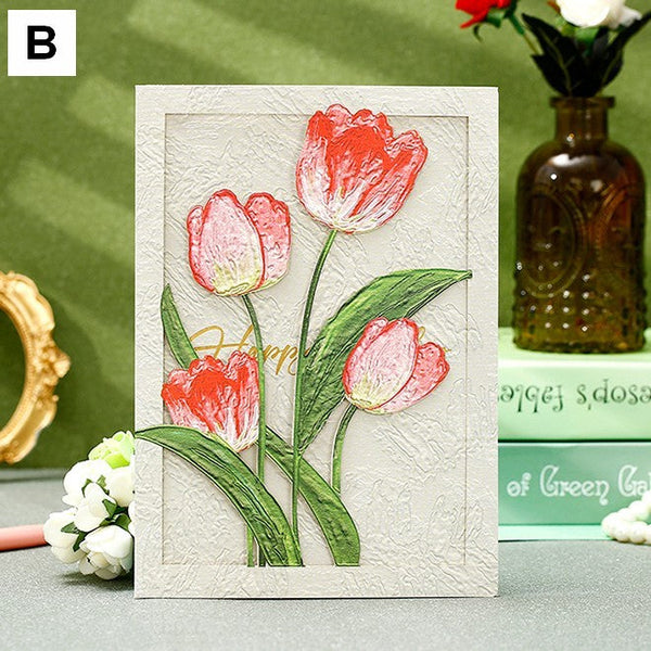 Tulip Flower Greeting Cards, Creative Birthday Greeting Card, Beautiful Greeting Cards to Friends, Original Handmade Greeting Cards-ArtWorkCrafts.com