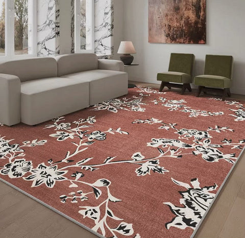 Abstract Contemporary Rugs Next to Bed, Flower Pattern Contemporary Modern Rugs, Modern Rugs for Living Room, Modern Rugs for Dining Room-ArtWorkCrafts.com