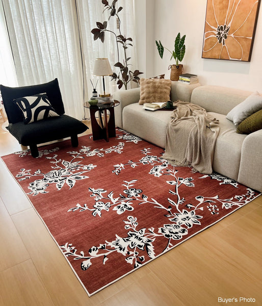 Modern Rugs for Living Room, Abstract Contemporary Rugs Next to Bed, Flower Pattern Contemporary Modern Rugs, Modern Rugs for Dining Room-ArtWorkCrafts.com
