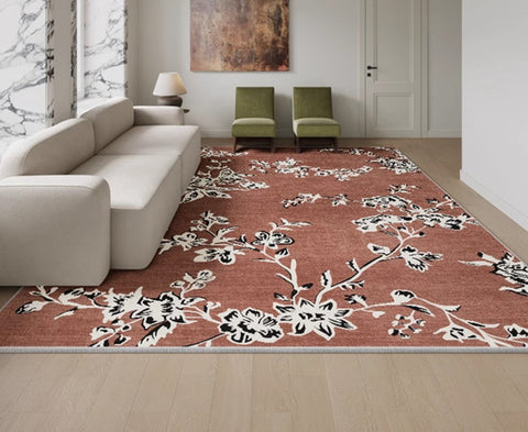 Modern Rugs for Living Room, Abstract Contemporary Rugs Next to Bed, Flower Pattern Contemporary Modern Rugs, Modern Rugs for Dining Room-ArtWorkCrafts.com