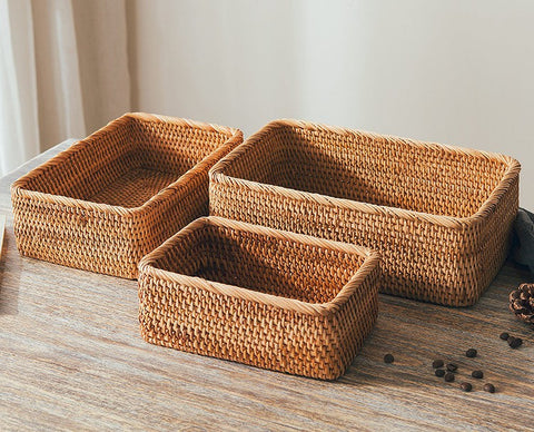 Woven Rectangular Basket for Shelves, Rattan Storage Basket, Storage Baskets for Bathroom, Woven Baskets for Living Room-ArtWorkCrafts.com