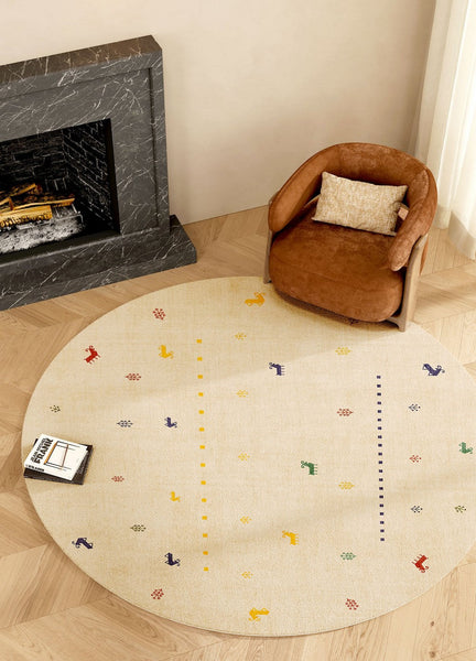 Geometric Modern Rug Ideas for Living Room, Circular Modern Rugs for Bathroom, Modern Rugs for Children's Room, Abstract Contemporary Round Rugs for Dining Room-ArtWorkCrafts.com