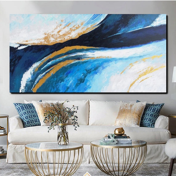 Living Room Wall Art Paintings, Blue Acrylic Abstract Painting Behind Couch, Large Painting on Canvas, Buy Paintings Online, Acrylic Painting for Sale-ArtWorkCrafts.com