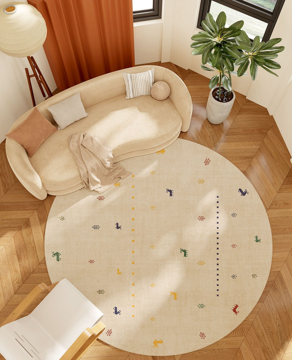 Geometric Modern Rug Ideas for Living Room, Circular Modern Rugs for Bathroom, Modern Rugs for Children's Room, Abstract Contemporary Round Rugs for Dining Room-ArtWorkCrafts.com