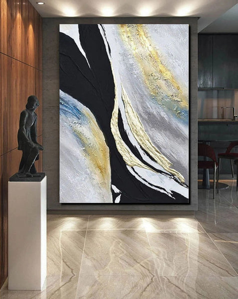 Black Abstract Acrylic Paintings, Large Paintings for Bedroom, Simple Modern Art, Modern Wall Art Ideas, Contemporary Canvas Paintings-ArtWorkCrafts.com