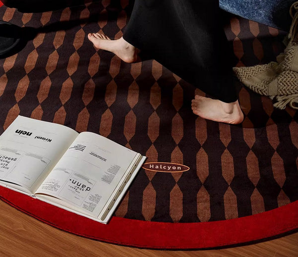 Geometric Modern Rugs for Living Room, Mid Century Circular Rugs for Bedroom, Abstract Contemporary Round Rugs under Chairs, Modern Rugs for Dining Room-ArtWorkCrafts.com