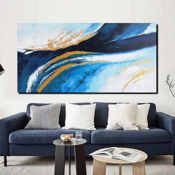 Living Room Wall Art Paintings, Blue Acrylic Abstract Painting Behind Couch, Large Painting on Canvas, Buy Paintings Online, Acrylic Painting for Sale-ArtWorkCrafts.com