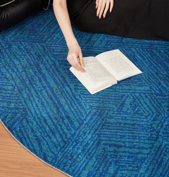 Geometric Round Rugs for Dining Room, Blue Contemporary Modern Rugs, Mid Century Round Modern Rugs under Chairs, Bedroom Abstract Modern Area Rugs-ArtWorkCrafts.com