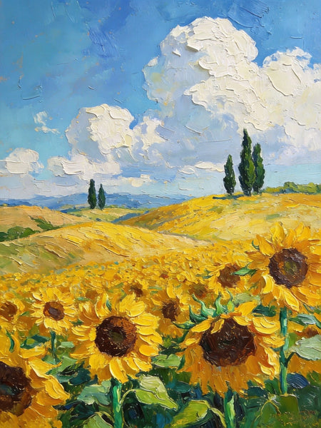 Dreamy Provence Sunflower Scenery, Original Landscape Artwork, Small Oil Paintings, Small Paintings for Dining Room, Hand Painted Wall Art Paintings, Heavy Texture Canvas Art-ArtWorkCrafts.com