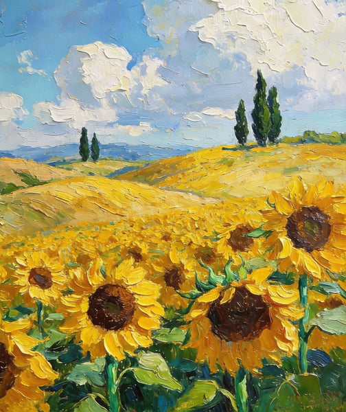 Dreamy Provence Sunflower Scenery, Original Landscape Artwork, Small Oil Paintings, Small Paintings for Dining Room, Hand Painted Wall Art Paintings, Heavy Texture Canvas Art-ArtWorkCrafts.com