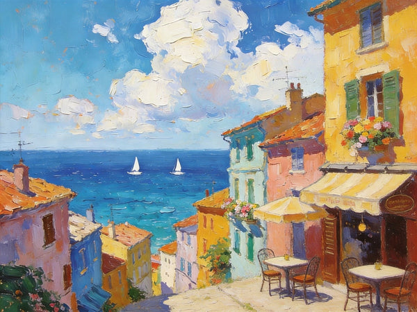 Landscape Canvas Paintings, Beach Town Tranquil Scenery, Hand Painted Canvas Art, Small Oil Paintings, Small Wall Art Paintings, Original Canvas Paintings-ArtWorkCrafts.com