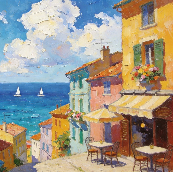 Landscape Canvas Paintings, Beach Town Tranquil Scenery, Hand Painted Canvas Art, Small Oil Paintings, Small Wall Art Paintings, Original Canvas Paintings-ArtWorkCrafts.com