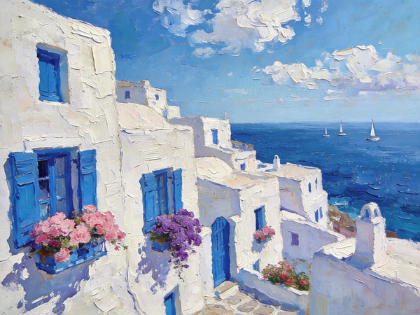Original Oil Paintings, Azure Waves and White Washes, Aegean Blue Sea, Small Landscape Paintings on Canvas, Palette Knife Oil Paintings, Landscape Canvas Paintings, Hand Painted Canvas Art-ArtWorkCrafts.com