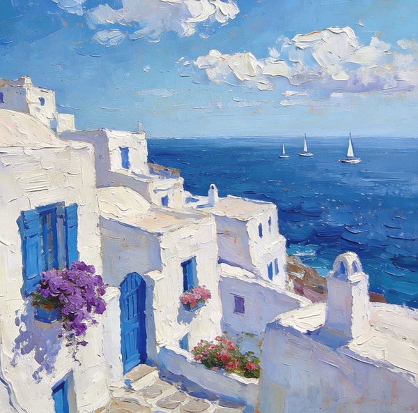 Original Oil Paintings, Azure Waves and White Washes, Aegean Blue Sea, Small Landscape Paintings on Canvas, Palette Knife Oil Paintings, Landscape Canvas Paintings, Hand Painted Canvas Art-ArtWorkCrafts.com