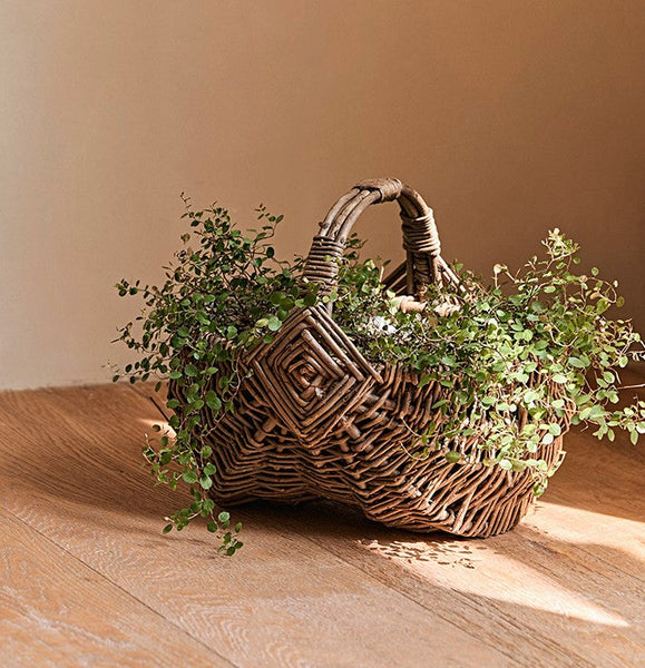 Large Picnic Food Basket with Handle, Natural Hand-woven Wicker Storage Basket, Natural Fruit Baskets, Kitchen Storage Baskets, Willow Weaving Baskets with Handle-ArtWorkCrafts.com