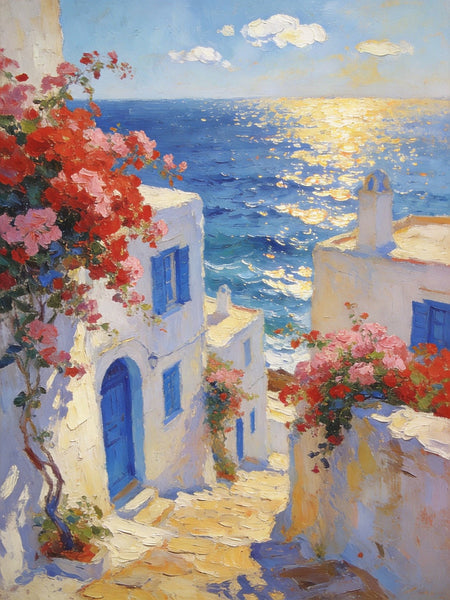 Original Wall Art Paintings, Aegean Serenity, Seashore Paintings, Heavy Texture Artwork, Canvas Paintings for Living Room, Small Oil Paintings, Hand Painted Canvas Wall Art-ArtWorkCrafts.com