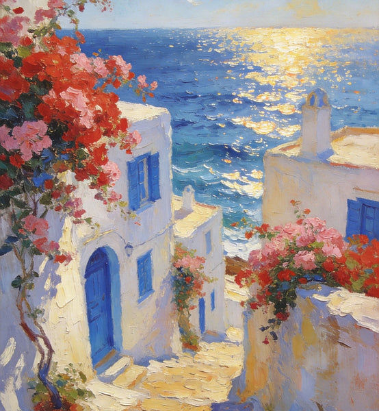 Original Wall Art Paintings, Aegean Serenity, Seashore Paintings, Heavy Texture Artwork, Canvas Paintings for Living Room, Small Oil Paintings, Hand Painted Canvas Wall Art-ArtWorkCrafts.com