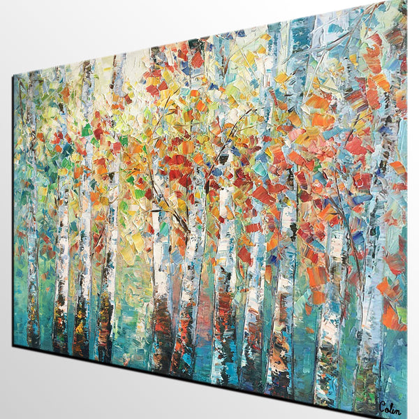 Canvas Art Painting, Large Wall Art, Summer Birch Tree Painting, Custom Extra Large Oil Painting