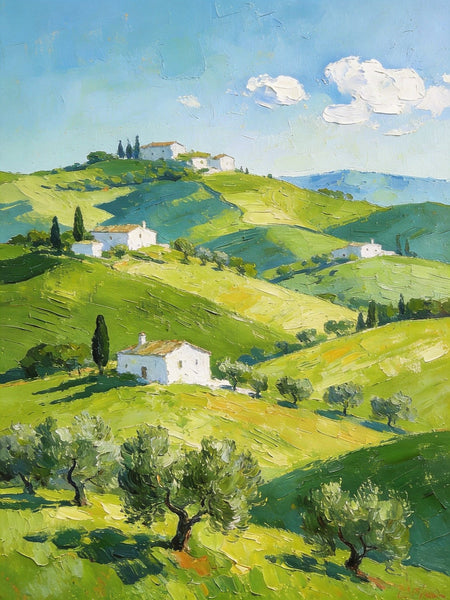 The Tuscan Spring Hills, Small Canvas Paintings, Oil Paintings On Canvas, Original Landscape Wall Art, Hand Painted Canvas Art, Heavy Texture Artwork-ArtWorkCrafts.com