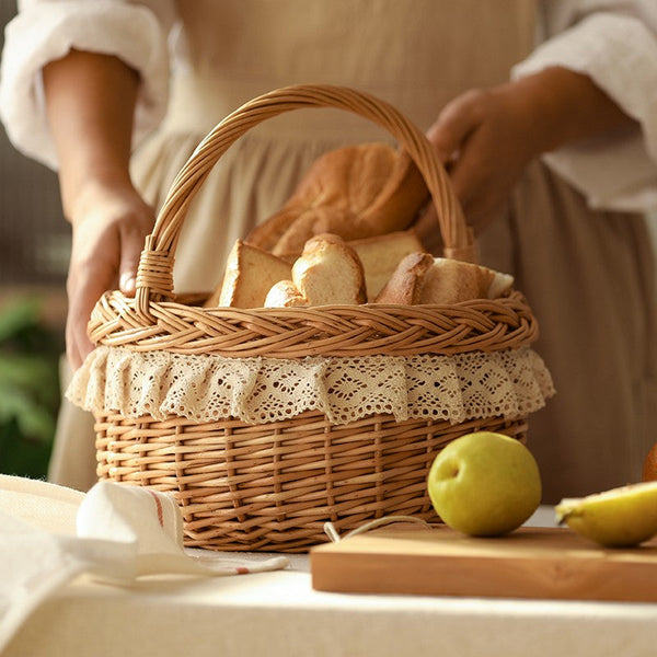 Storage Basket for Shelves, Picnic Storage Basket with Handle, Hand-woven Wicker Storage Basket, Natural Fruit Basket, Willow Weaving Baskets for Kitchen-ArtWorkCrafts.com