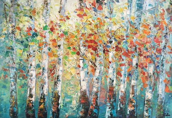 Canvas Art Painting, Large Wall Art, Summer Birch Tree Painting, Custom Extra Large Oil Painting