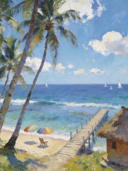 Heavy Texture Artwork, Palm Trees on the Beach, Seashore Paintings, Canvas Paintings for Bedroom, Original Landscape Paintings, Small Oil Paintings, Hand Painted Canvas Wall Art-ArtWorkCrafts.com
