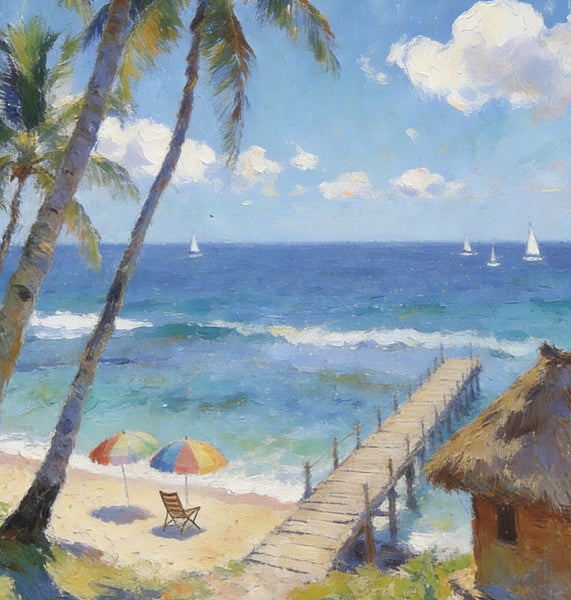 Heavy Texture Artwork, Palm Trees on the Beach, Seashore Paintings, Canvas Paintings for Bedroom, Original Landscape Paintings, Small Oil Paintings, Hand Painted Canvas Wall Art-ArtWorkCrafts.com