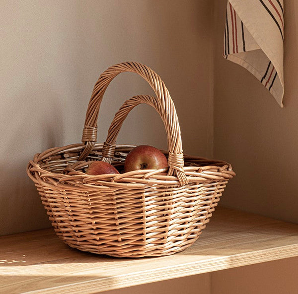 Large Picnic Food Basket with Handle, Lovely Willow Weaving Baskets for Vegetable, Natural Hand-woven Wicker Storage Basket, Natural Fruit Basket, Kitchen Storage Baskets-ArtWorkCrafts.com