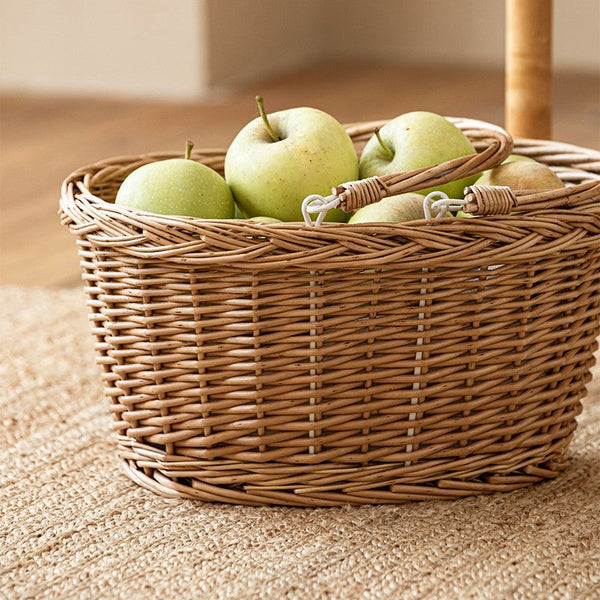 Kitchen Storage Baskets, Small Picnic Food Basket with Handle, Natural Hand-woven Wicker Storage Basket, Willow Weaving Baskets for Vegetable, Natural Fruit Basket-ArtWorkCrafts.com