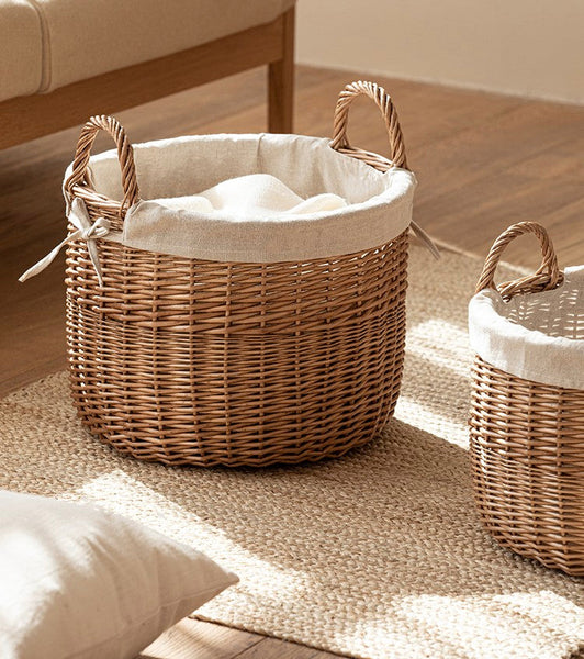Large Round Storage Basket for Clothes, Natural Hand-woven Wicker Storage Basket for Clothes, Willow Weaving Baskets for Clothes, Extra Large Kitchen Storage Baskets-ArtWorkCrafts.com