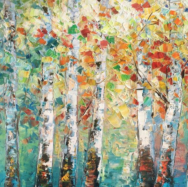 Canvas Art Painting, Large Wall Art, Summer Birch Tree Painting, Custom Extra Large Oil Painting