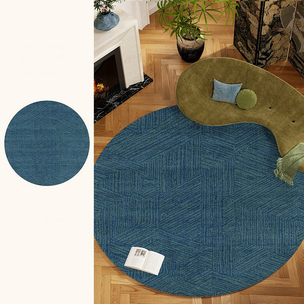 Geometric Round Rugs for Dining Room, Blue Contemporary Modern Rugs, Mid Century Round Modern Rugs under Chairs, Bedroom Abstract Modern Area Rugs-ArtWorkCrafts.com