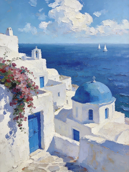 Eternal Aegean Beauty, Small Paintings On Canvas, Hand Painted Canvas Art, Original Landscape Art, Small Oil Paintings, Heavy Texture Wall Art Paintings-ArtWorkCrafts.com