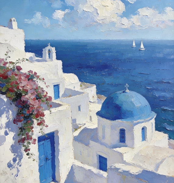 Eternal Aegean Beauty, Small Paintings On Canvas, Hand Painted Canvas Art, Original Landscape Art, Small Oil Paintings, Heavy Texture Wall Art Paintings-ArtWorkCrafts.com