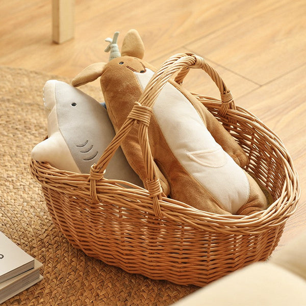 Large Kitchen Storage Baskets, Picnic Storage Basket with Handle, Hand-woven Wicker Storage Basket, Willow Weaving Baskets for Vegetable, Natural Fruit Basket-ArtWorkCrafts.com