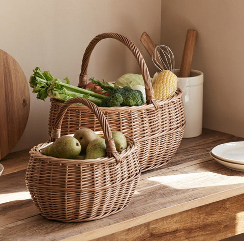 Large Picnic Food Basket with Handle, Natural Hand-woven Wicker Storage Basket, Willow Weaving Baskets for Vegetable, Natural Fruit Basket, Kitchen Storage Baskets-ArtWorkCrafts.com