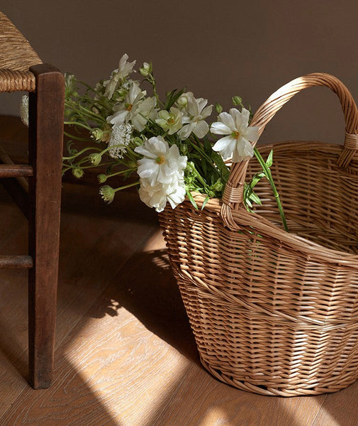 Willow Weaving Baskets with Handle, Large Picnic Food Basket with Handle, Natural Hand-woven Wicker Storage Basket, Natural Fruit Baskets, Kitchen Storage Baskets-ArtWorkCrafts.com