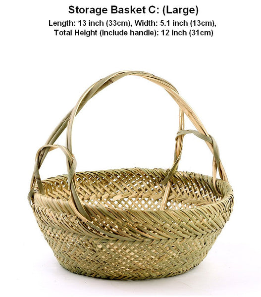 Large Picnic Food Basket with Handle, Natural Hand-woven Bamboo Basket, Lovely Bamboo Baskets for Vegetable, Natural Fruit Basket Kitchen Storage Baskets-ArtWorkCrafts.com