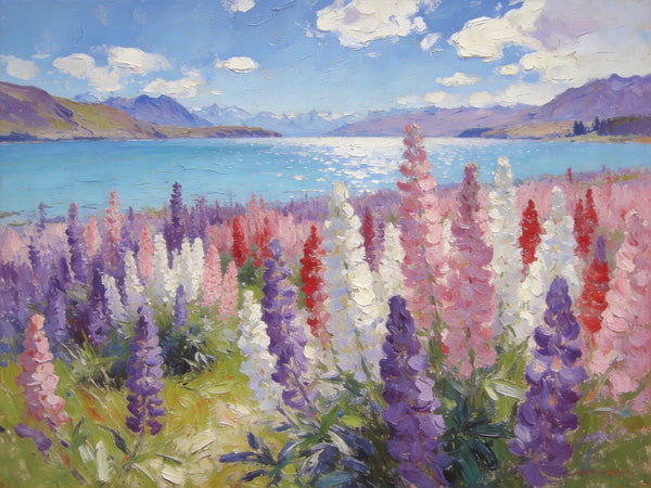 Original Landscape Paintings, Buy Painting Online, New Zealand's Mountain Lake Bliss, Small Oil Paintings, Hand Painted Canvas Art, Heavy Texture Artwork-ArtWorkCrafts.com